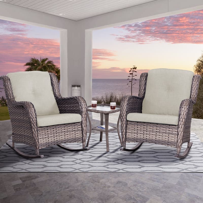 Cozywor 3-Piece Patio Wicker Outdoor Rocking Chair Set