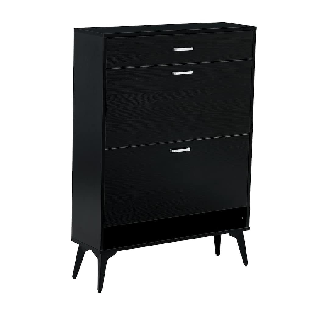Shoe Cabinet With 2 Flip Drawers Open Shelf Modern Shoe Racks Storage Organizer
