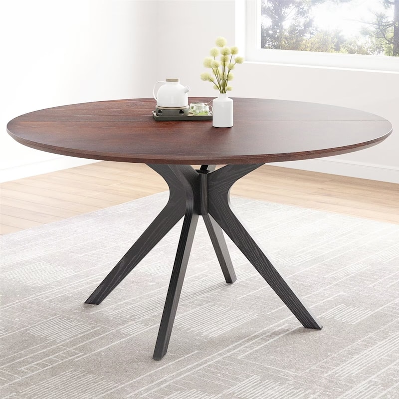 47.2" Solid Wood Round Dining Table for 4-6 People with Intersecting Pedestal Base