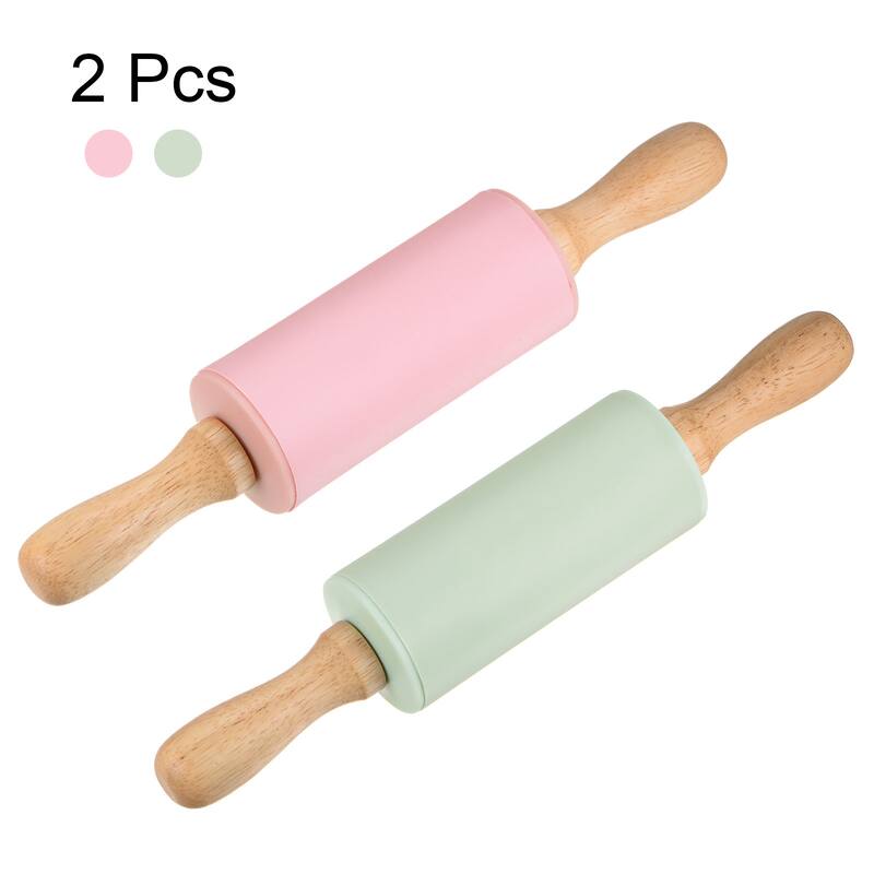 Silicone Rolling Pins for Baking Wood Handle 23.5cm x 4.2cm Light Green & Pink - Light Green & Pink