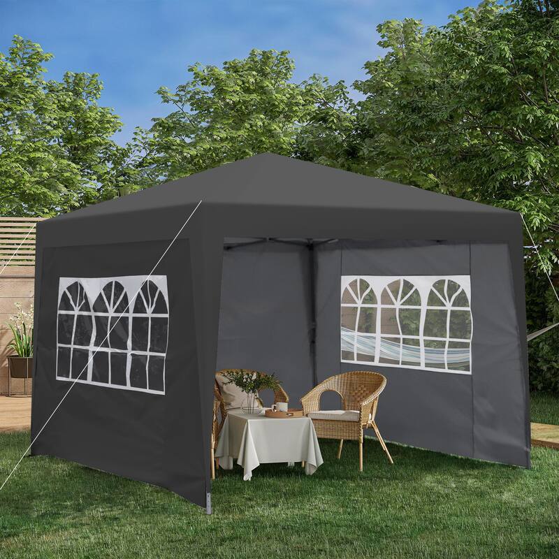 Outdoor 10x 10Ft Pop Up Gazebo Canopy Tent Removable Sidewall with Zipper, 2pcs Sidewall with Windows,with 4pcs Weight sand bag