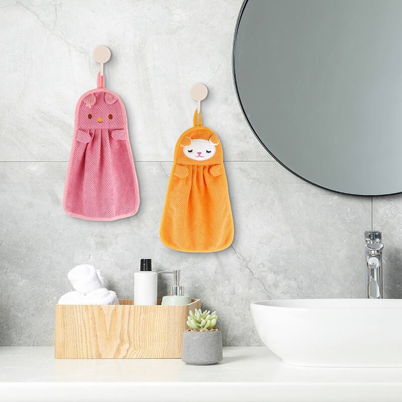 Cute Cartoon Animal Pattern Hanging Hand Towels, 6 Pack Soft Absorbent Decorative Hand Towel Set for Bathroom 9" x 14" - Red
