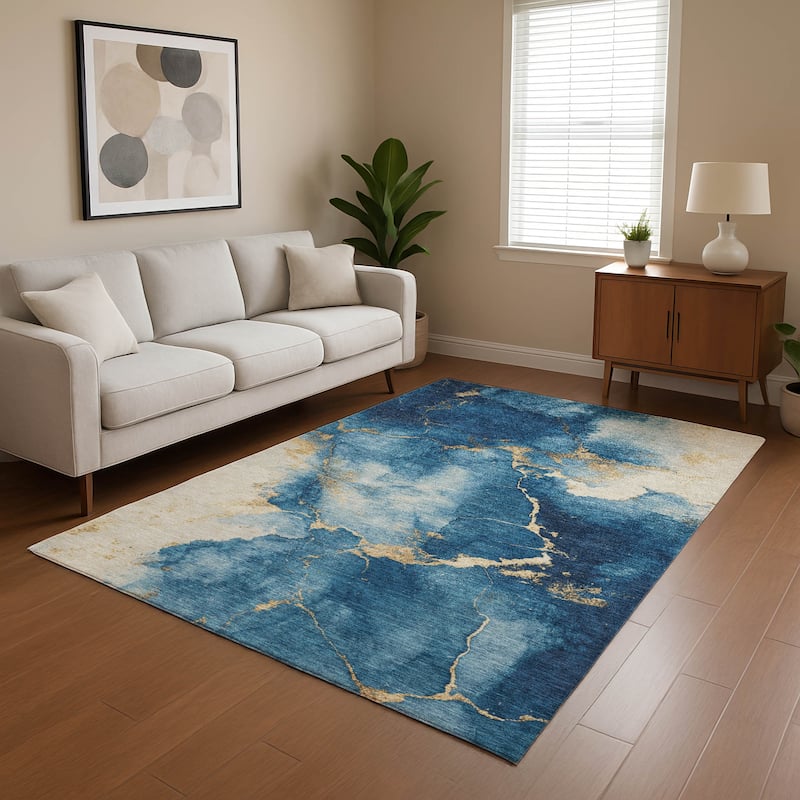 Premium Washable Super Soft Contemporary Mayfield Rug - Navy - 10' x 14'