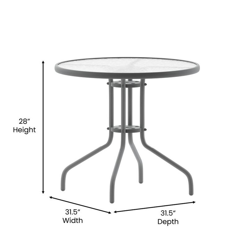 31.5" Round Tempered Glass Metal Table with Smooth Ripple Design Top
