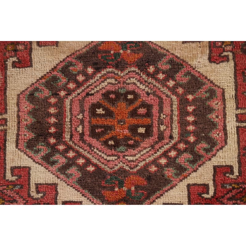 Pink Gharajeh Persian Vintage Runner Rug Handmade Tribal Wool Carpet - 3'2"x 12'9"