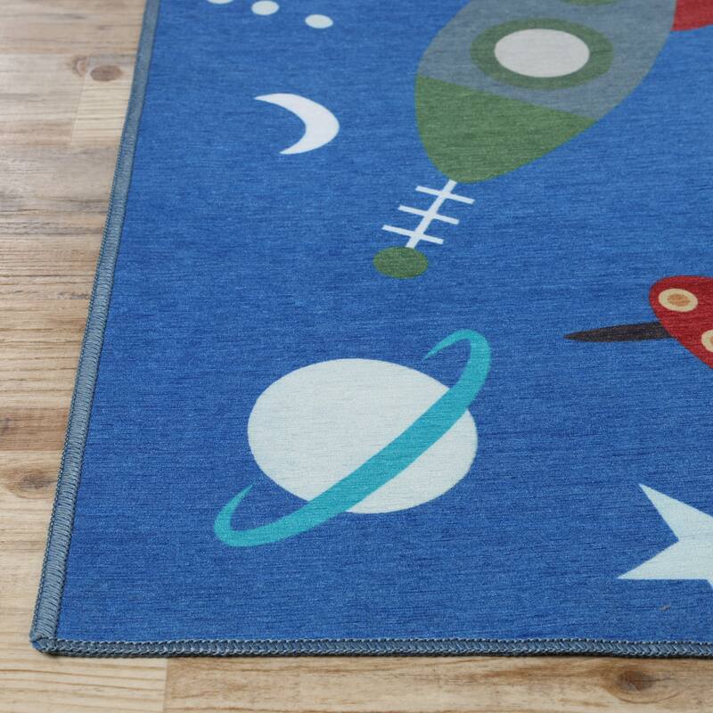 Superior Lil' Flyer Spaceship Non-Slip Kids Indoor Washable Area Rug