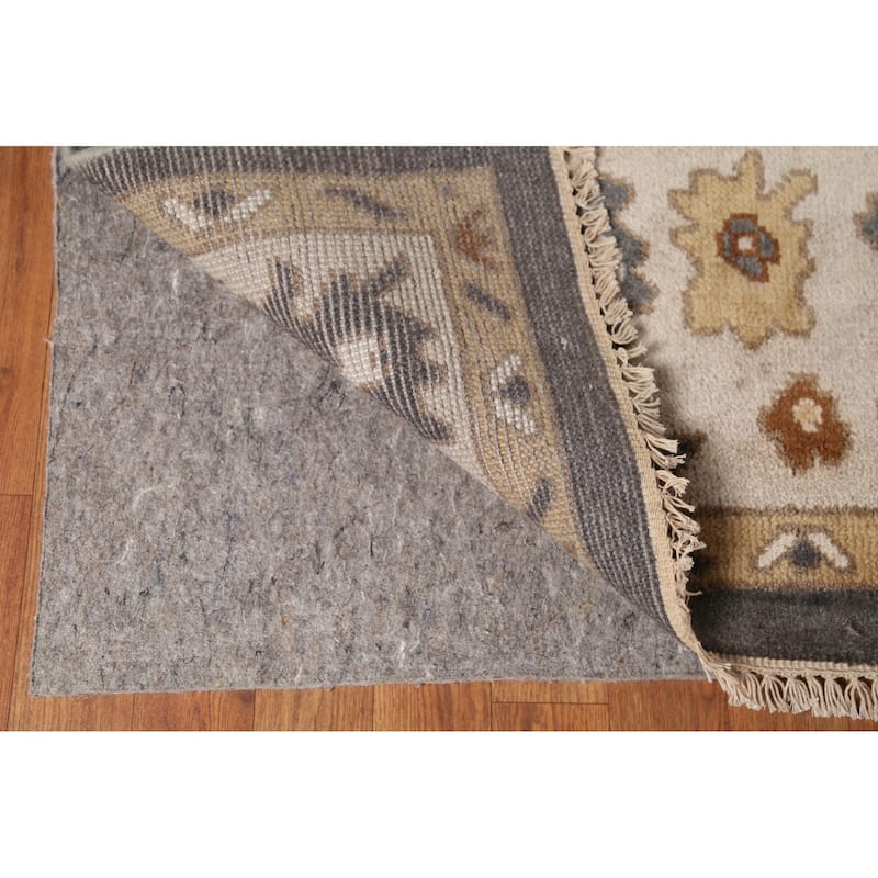 Grey Floral Oushak Oriental Area Rug Hand-Knotted Wool Carpet - 9'3"x 11'11"