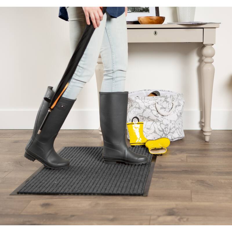 J&M Charcoal Ribbed Walk Off Utility Runner 22x60