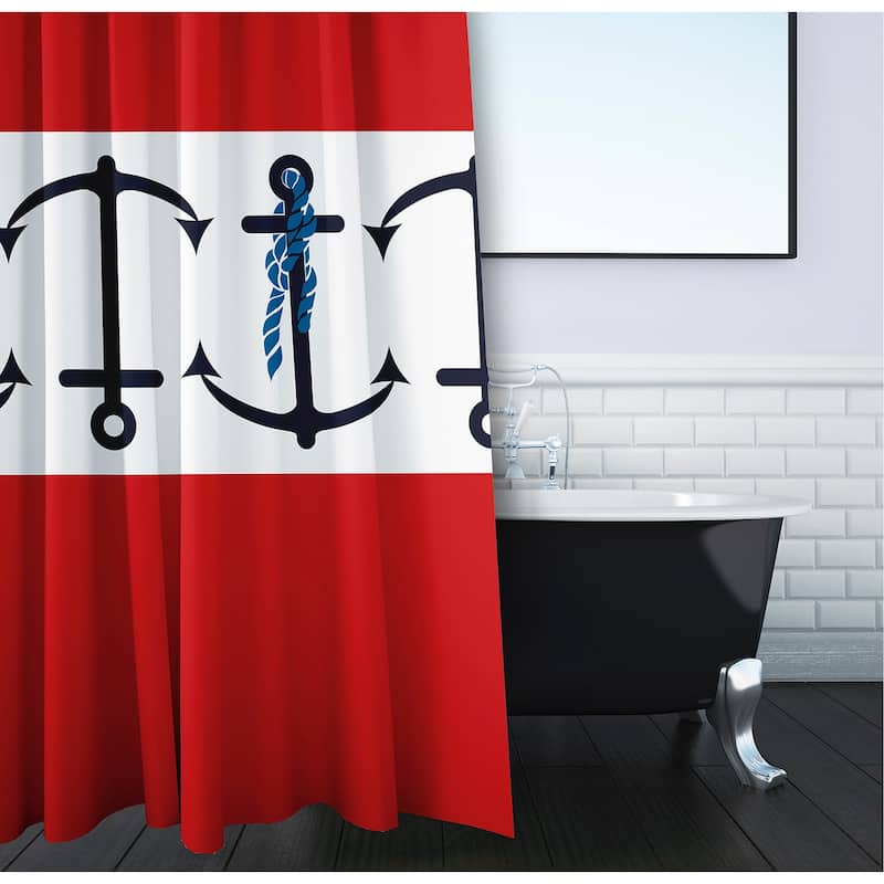 71 x 74-inch Anchor Stripedd Print Shower Curtain