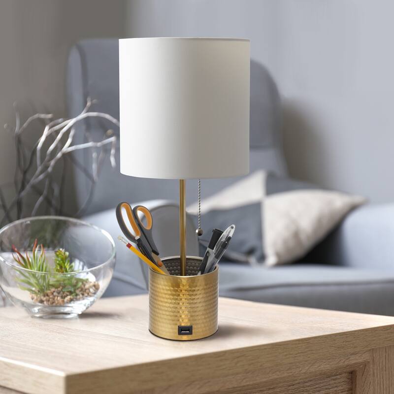 18.5 in. Gold Finish Table Lamp with White Shade, Sturdy Table Lamp for Living Rooms and Bedrooms