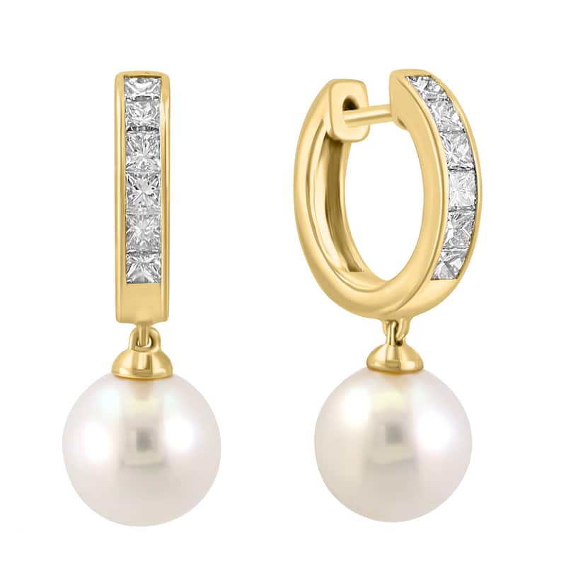 EFFY 14K Yellow Gold Diamond and Freshwater Pearl Earrings