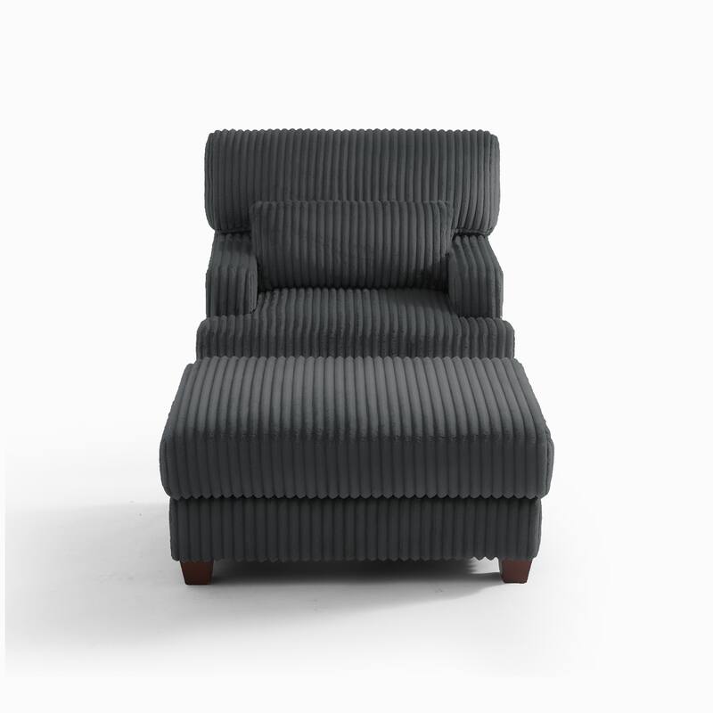 Modern Oversized Plush Corduroy Chaise Lounge Chair with Ottoman