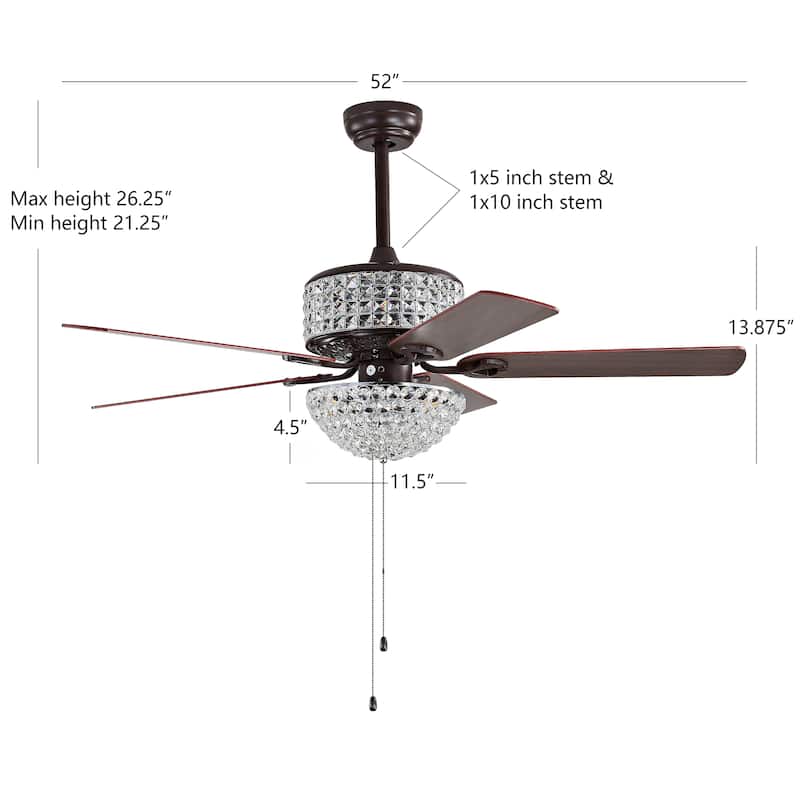 SAFAVIEH Lighting Eller 52-inch Led Ceiling Light Fan - 52" W x 52" L x 21.5"-26.5" H