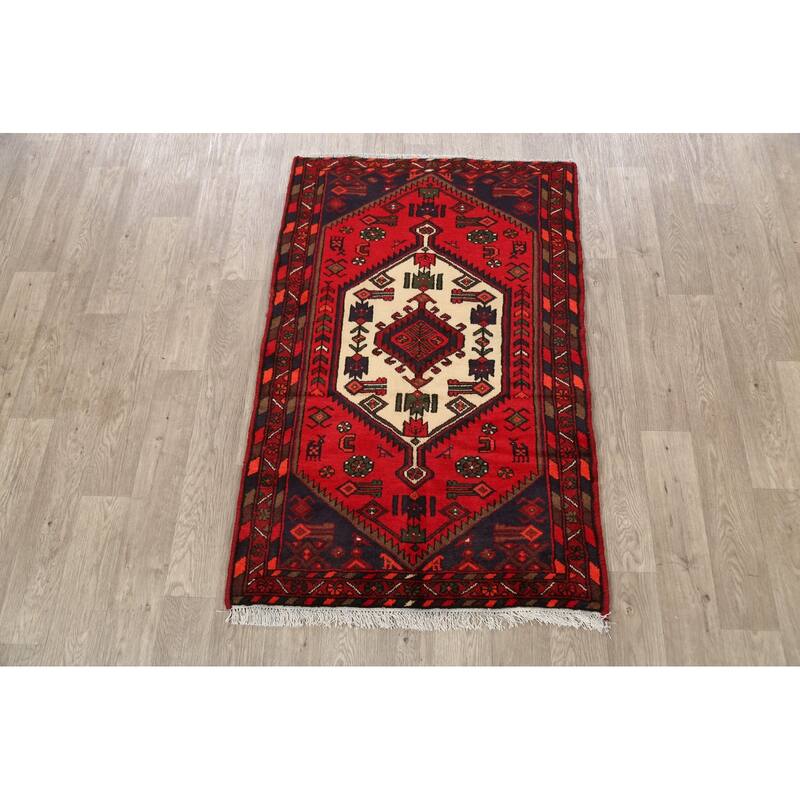 Geometric Tribal Hamedan Persian Area Rug Wool Hand-knotted Carpet - 3'3" x 5'0"