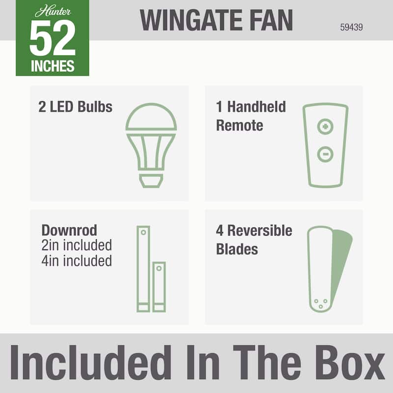Hunter 52" Wingate Ceiling Fan with LED Light Kit and Handheld Remote - Transitional, Coastal