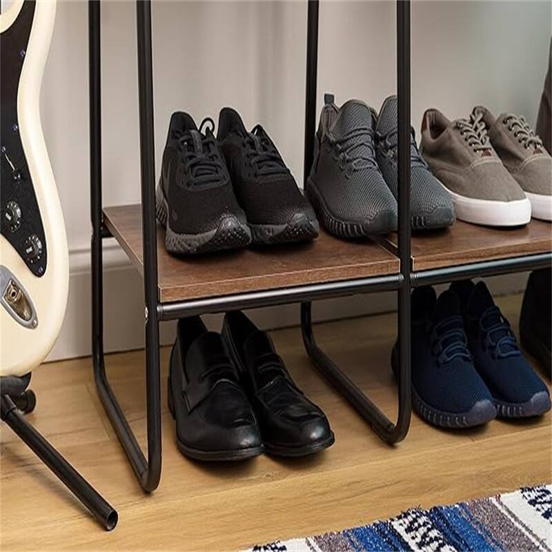 Metal Garment Rack with Wood Shelves - 15.75"D x 39.8"W x 59.45"H