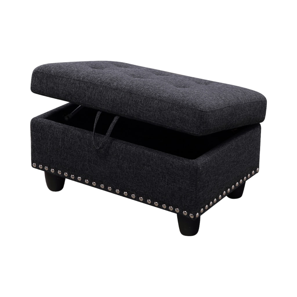 KISRAIS 28.5" Wide Upholstered Nailhead Trim Storage Ottoman