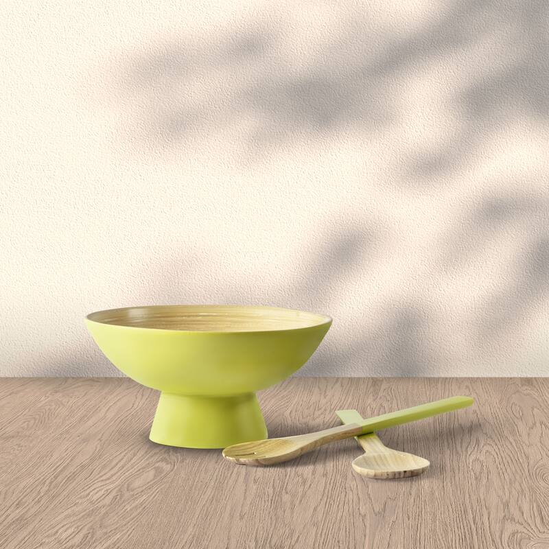 Tropics Bamboo Bowl and Utensil Set - Green