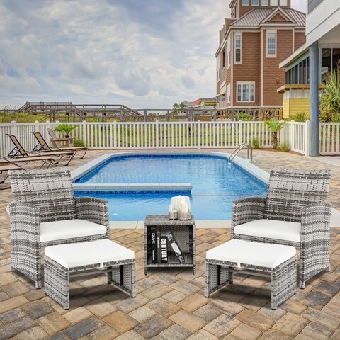 5pcs Outdoor Patio Set with 2 Chairs 2 Footstools 1 Coffee Table Gray