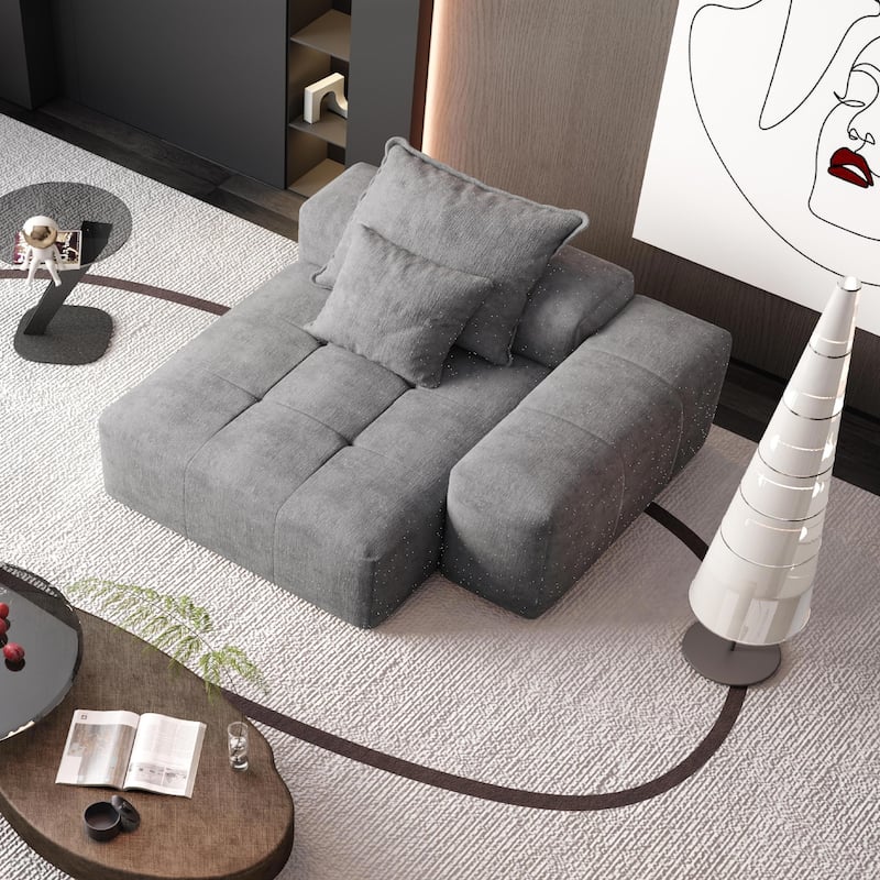 Oversized Modular Sofa, Sparkling Chenille with 2 Pillows, DIY Tufted