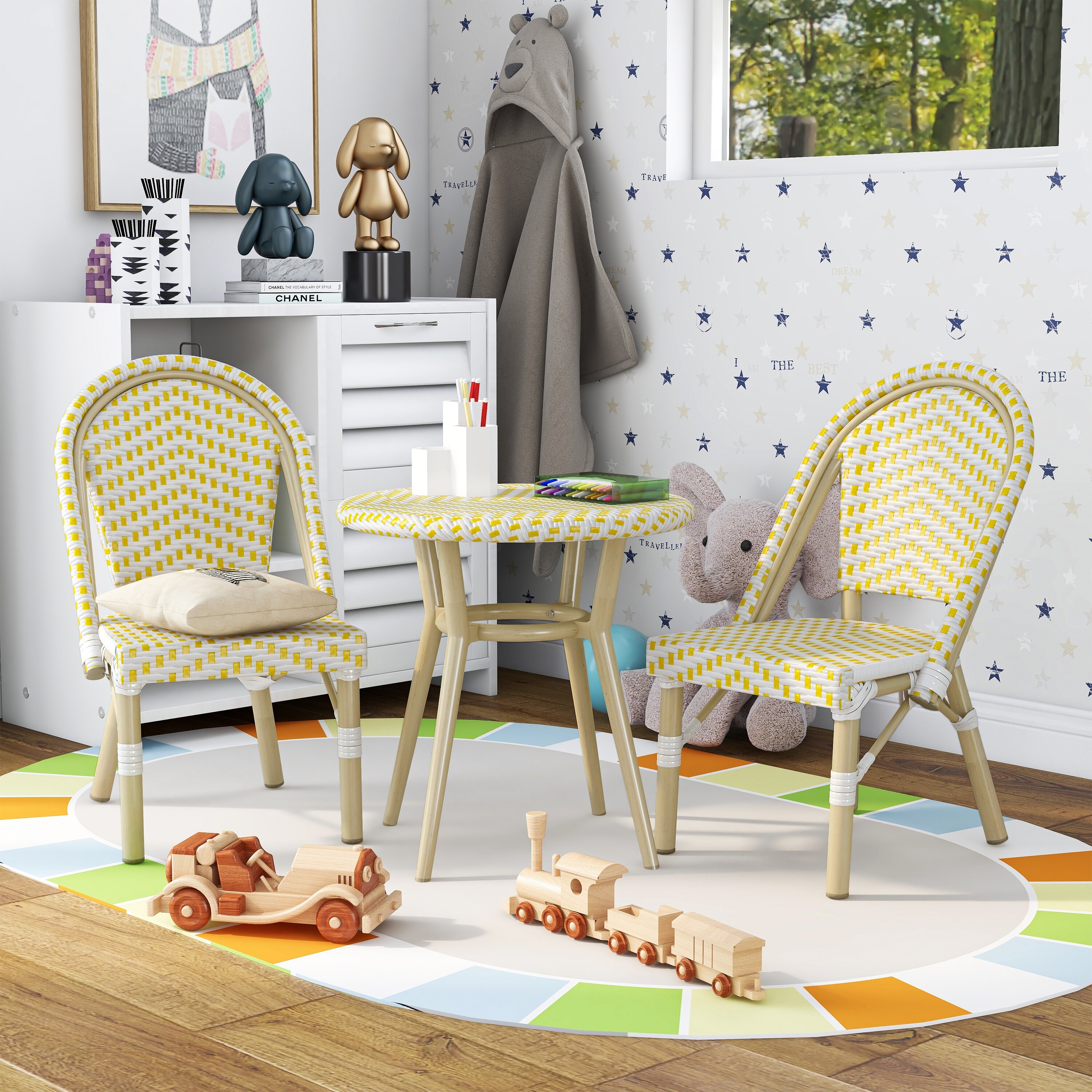 Contemporary Aluminum 3 piece Kid s Patio Outdoor Table and Chair Set by Furniture of America