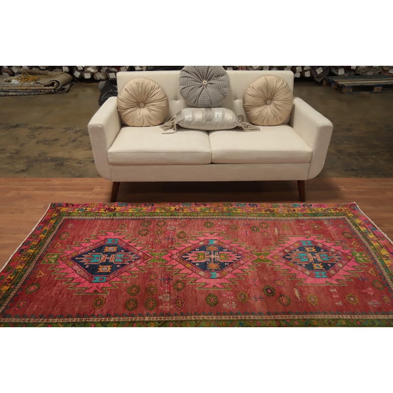 Hand Knotted Oriental 100% Wool Carpet Traditional Geometric Red Meshkin Area Rug - 7' 7'' X 4' 1''