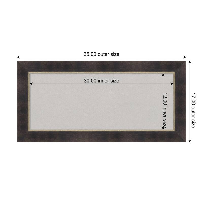 Odin Antique Bronze Wood Framed Cork Board - Bulletin Board, Organization Board, Pin Board - Grey - 35 x 17 in