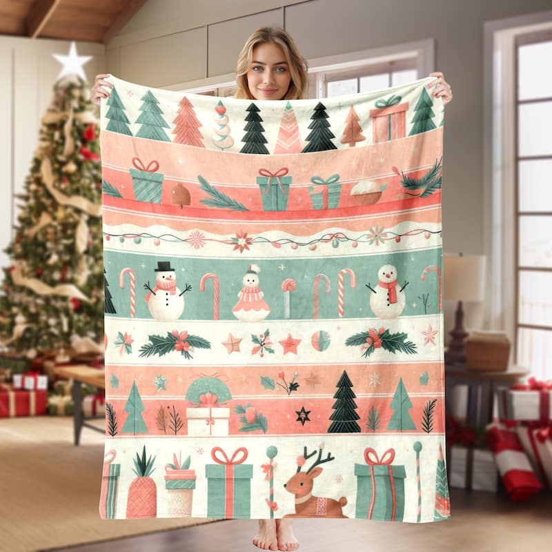 Christmas Throw Blanket Holiday Xmas Gift Fleece Blanket