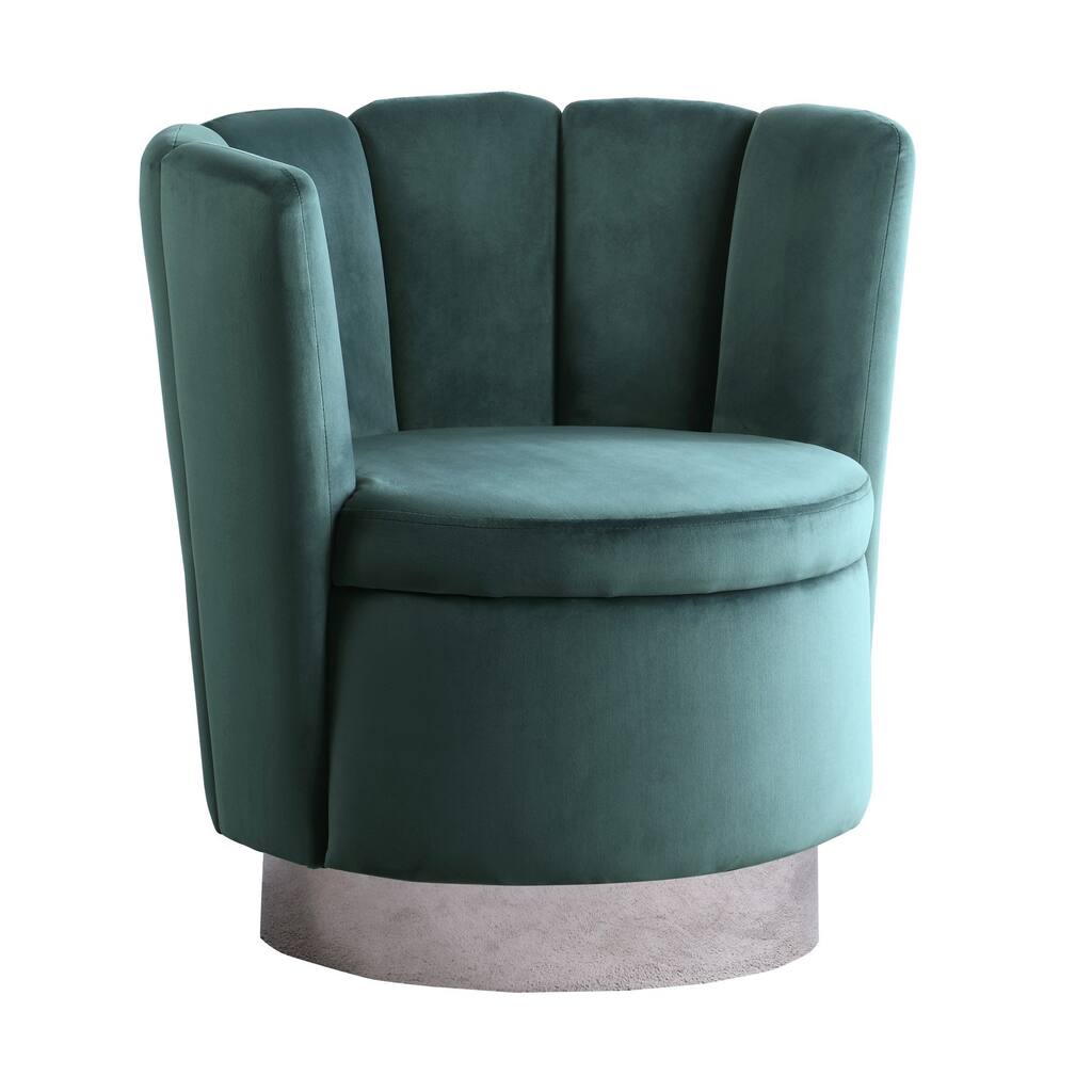 Zane 30 Inch Shell Design Swivel Accent Chair, Vertical Tufting, Teal Blue