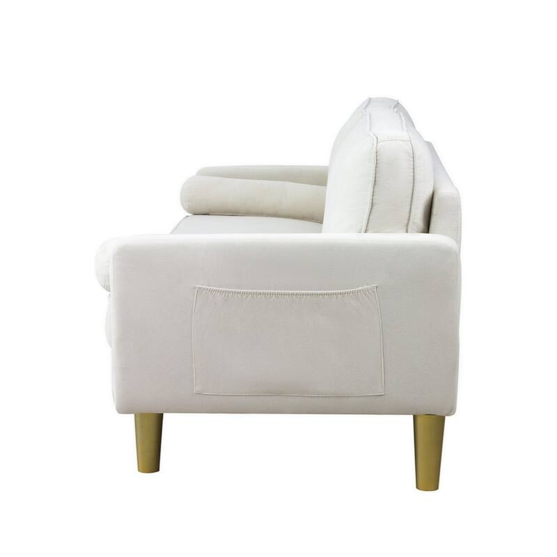 Contemporary Mid Century Style 3 Seater Linen Sofa with Armrest Pockets Premium Upholstery - 65.4 × 29.1 × 33.9 inches