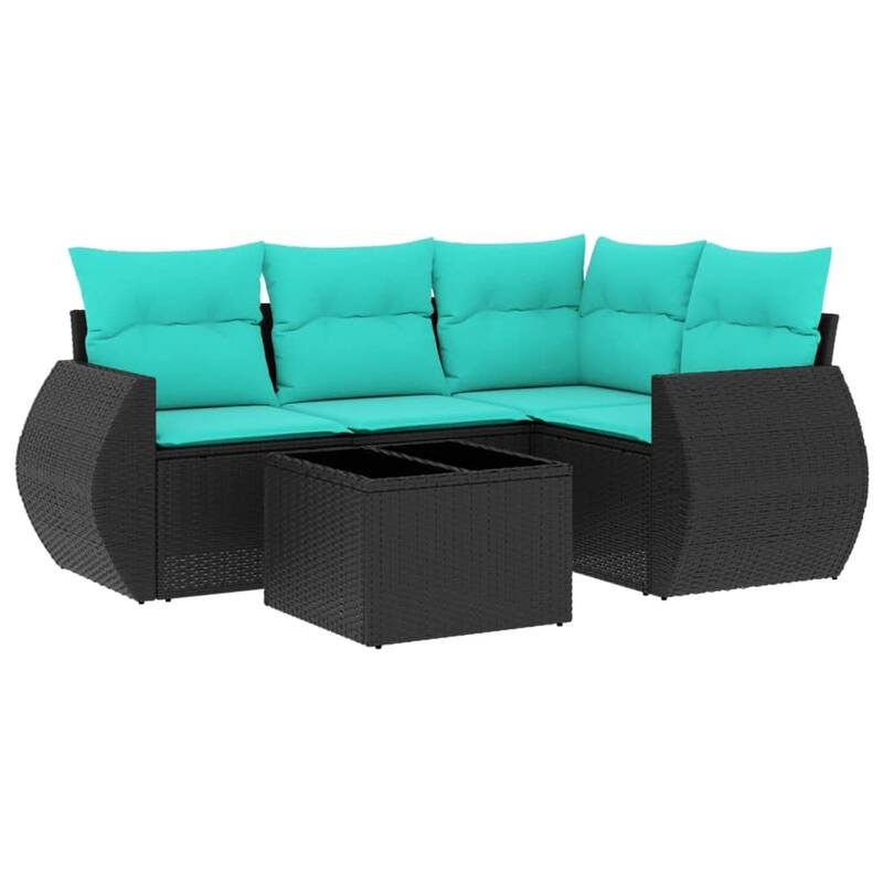 vidaXL 5 Piece Patio Sofa Set with Cushions Black Poly Rattan - 28 x 24.4 x 27.2