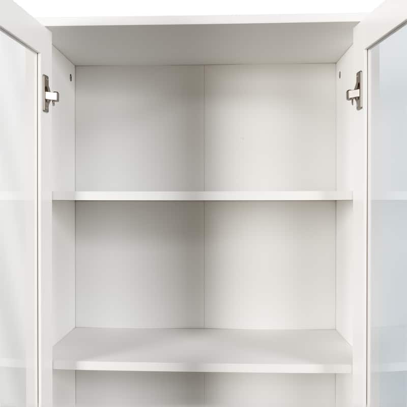 70.87 inch H Display Storage Cabinet 4 Tier Pull out Shelf 2 Glass Doors Modern Wooden Tall Bookshelf Living Room