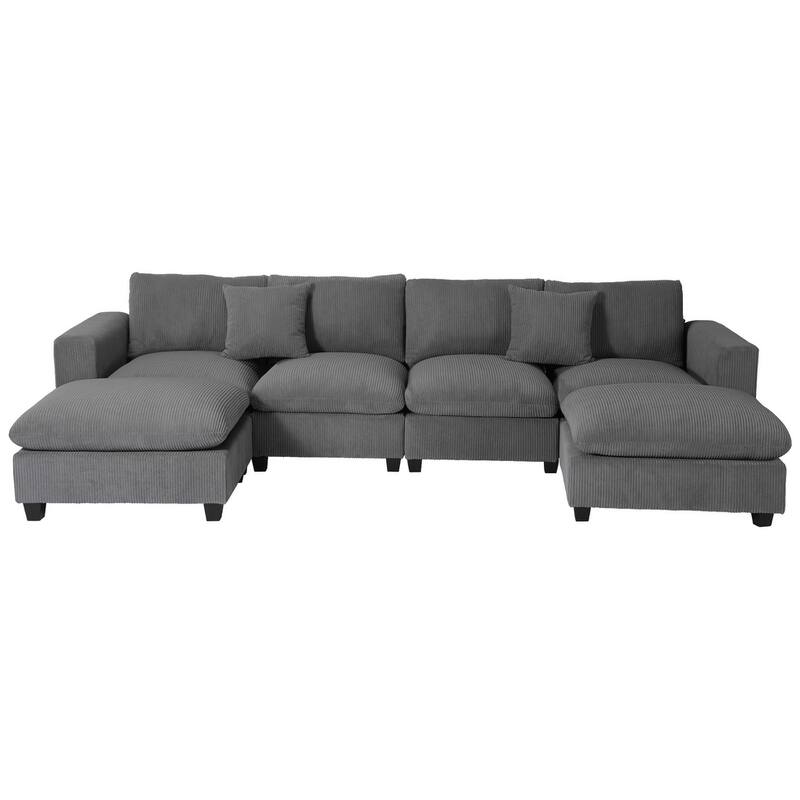 Hamilton 6-Piece Corduroy Upholstered Modular Sectional with USB Port - Gray