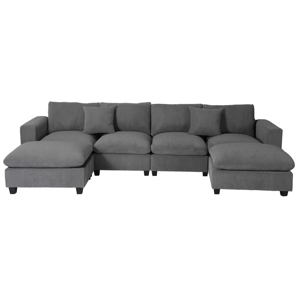 Hamilton 6-Piece Corduroy Upholstered Modular Sectional with USB Port