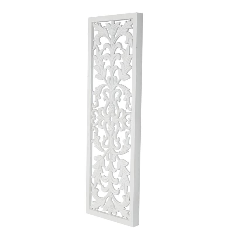 Wood Floral Carved Panel Wall Decor with Scroll Details - White - Roche River Decor
