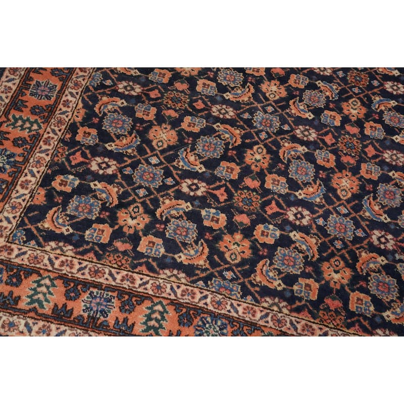 Hand Knotted Oriental 100% Wool Carpet Traditional Floral Navy Blue & Blues Tabriz Area Rug - 10' 0'' X 5' 2''