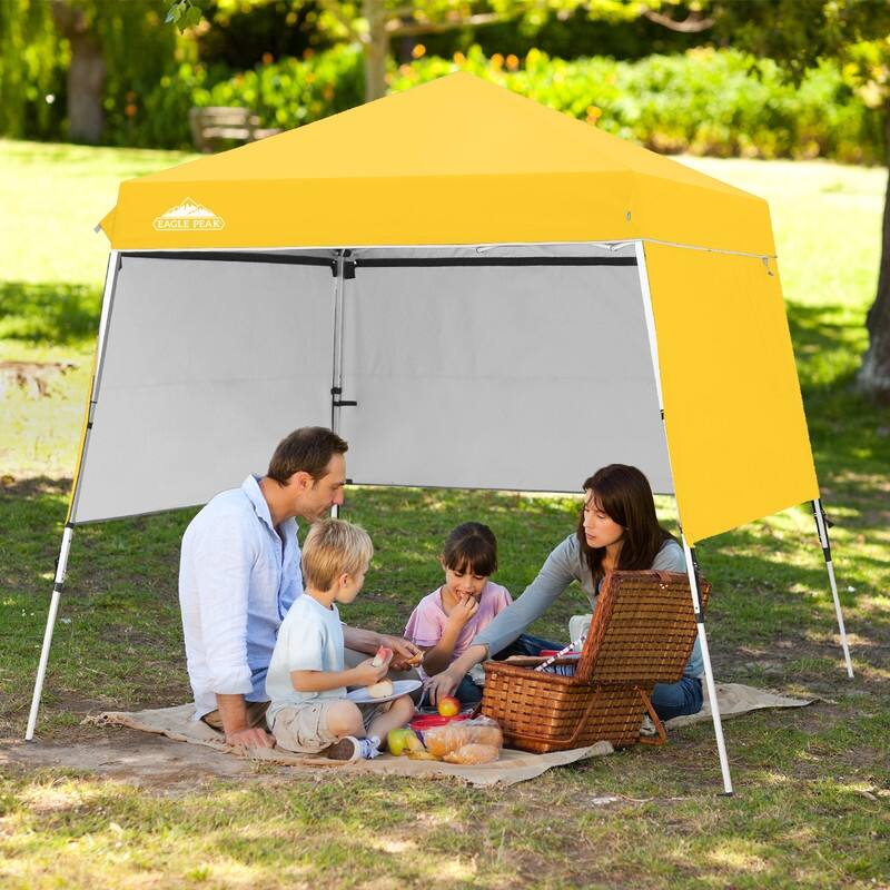 EAGLE PEAK Day Tripper 8x8 Aluminum Super-Lightweight Slant Leg Pop Up Canopy with 3 Removable Walls, Blue - Yellow