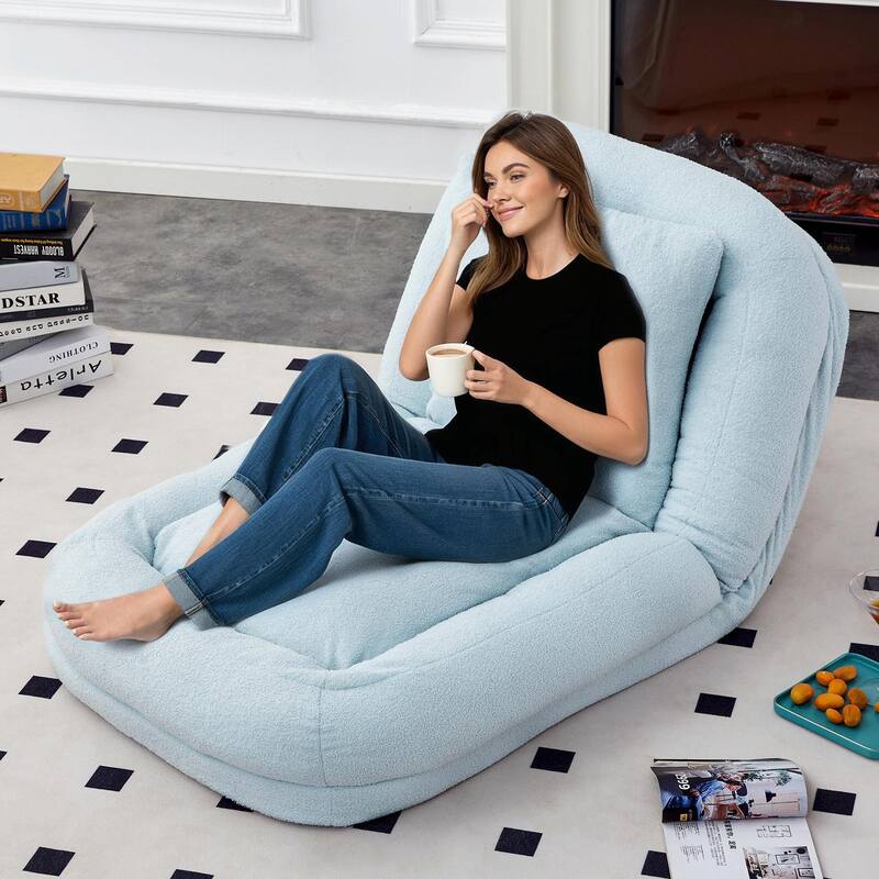 Folding Sofa Chair with 5 Adjustable Positions, Plush Floor Lounge Chair