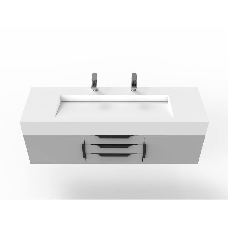Nile 60" Wall Mounted Bathroom Vanity Set w/ White Top