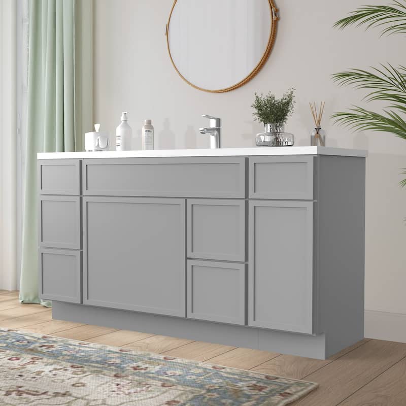 Vanity Art 60" Birch Freestanding Bathroom Vanity Cabinet without Top