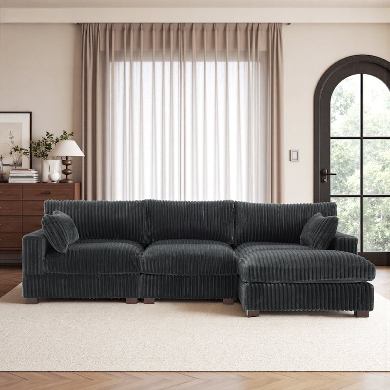 Oversized Plush Modular Sectional Sofa Couch with Ottoman - 4-piece/Grey