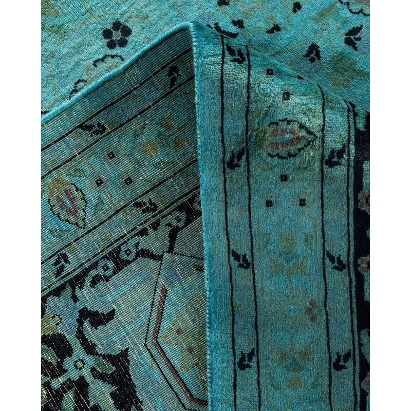 Overton Hand Knotted Wool Vintage Inspired Modern Contemporary Overdyed Blue Area Rug - 9' 0" x 12' 0"