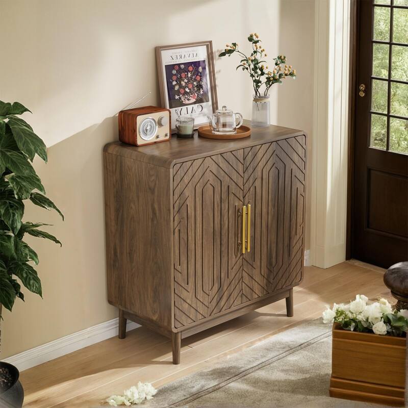 Sideboard Buffet Cabinet With Storage,Carved 2 Door Sideboard,Multifunctional Accent Cabinet With Adjustable Layer Board