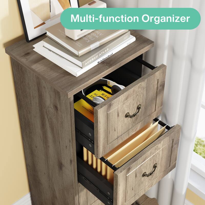 4-Drawers Vertical Storage Cabinet, Tall Dresser Cabinet, Wood Freestanding Floor Storage Cabinet