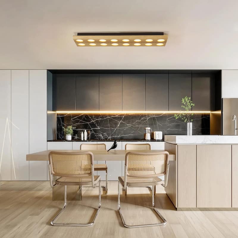 31.5" 16-Light Modern Minimalist Rectangle Wood Integrated LED Flush Mount Ceiling Light for Bedroom, Living Room