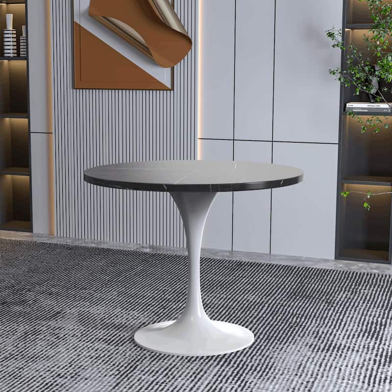 Verve Dining Table with a 36" Round Tabletop in White Steel Pedestal