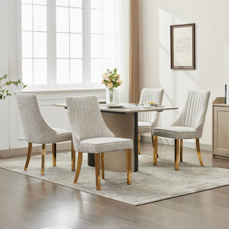 Rayon Cloth Flocking Chenille Dining Chairs Channel Kitchen Dinner Chair Comfy Fabric Upholstered Accent Chair