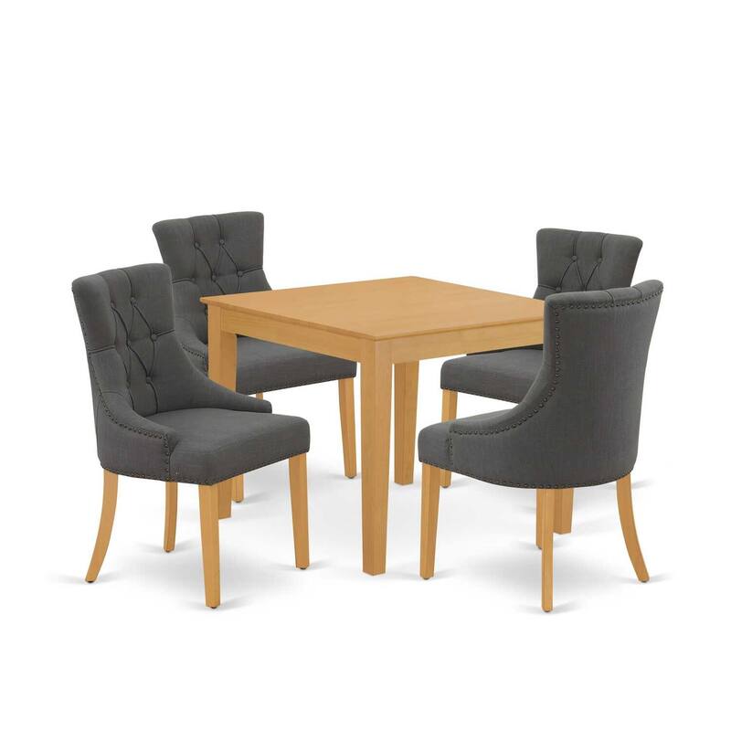 HomeStock 5-Pc Natural Oak Finish Solid Wood Top - Square Dining Room Set - Seats 4