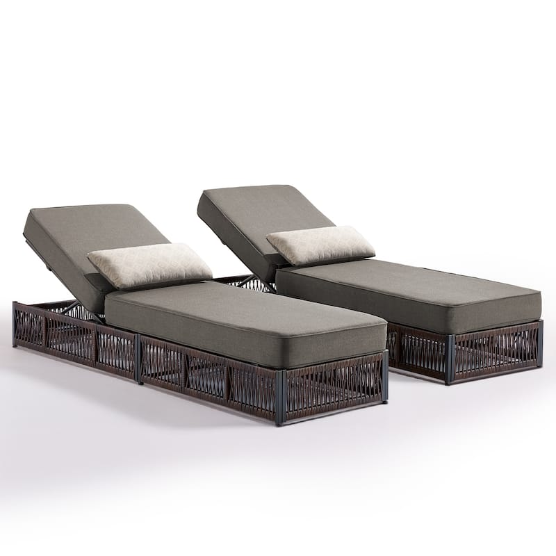 Gymojoy Outdoor Patio Chaise Lounge Chair, Luxury Rattan Recliner with 6-Position Backrest & 5-Inch Thick Cushions Set of 2