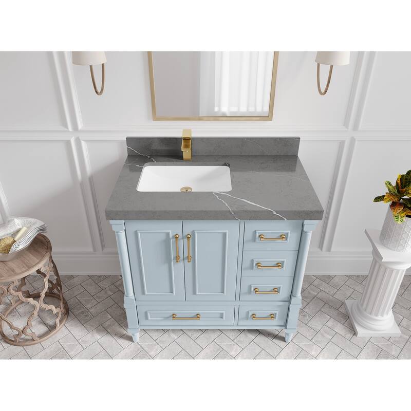 Willow Collections 36 in. W x 22 in. D Aberdeen Left Offset Sink Bathroom Vanity in Pewter Green with Countertop